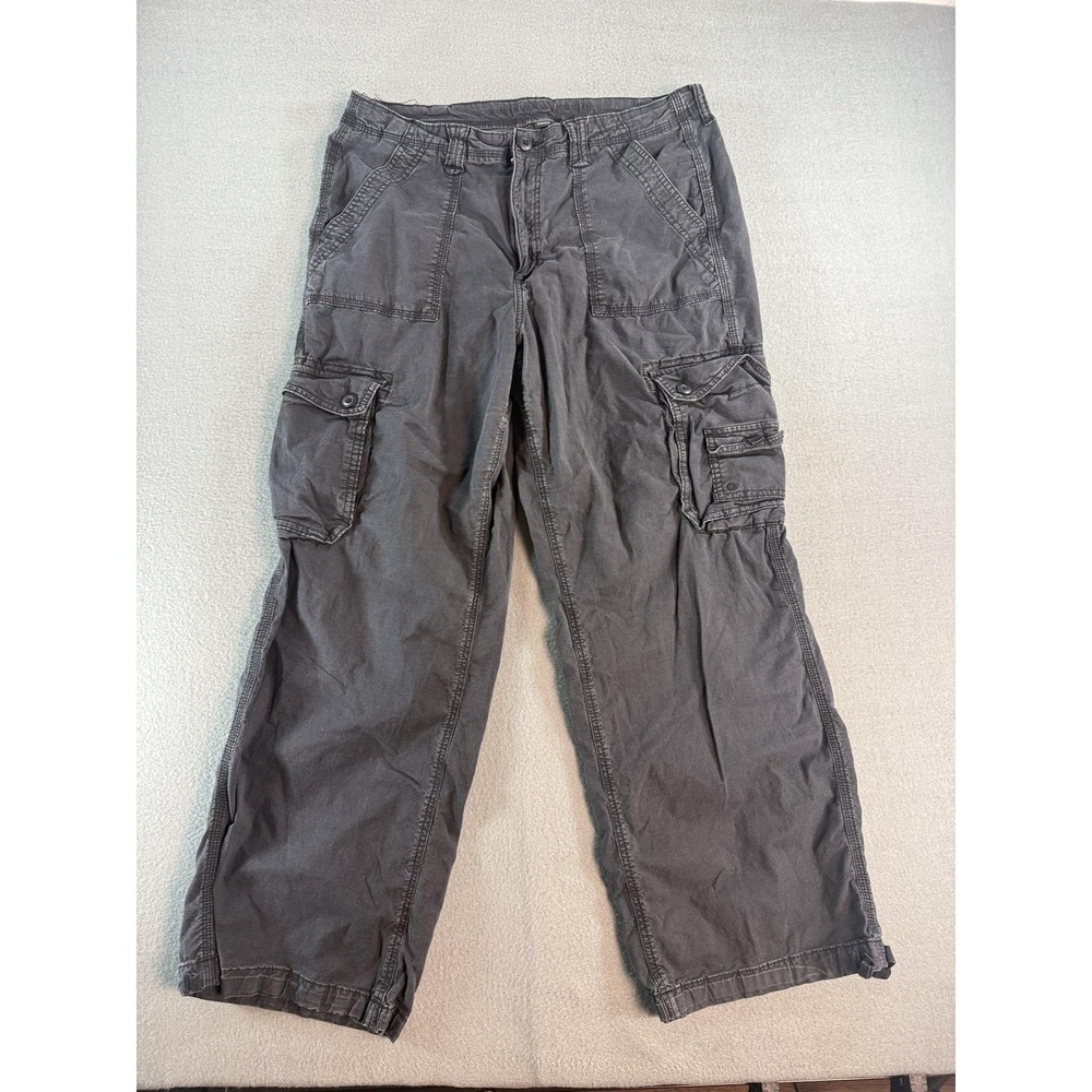American Eagle Outfitters Jogger Pants Womens 14 Gray Twill‎ Cargo Stretch Baggy